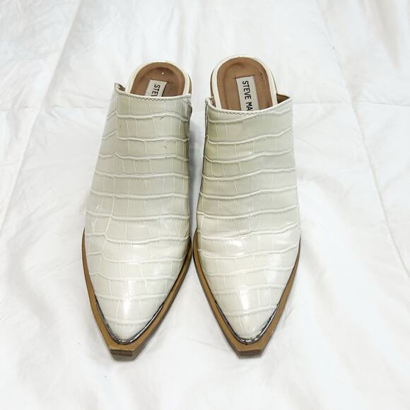 Steve Madden Alanna Mule Heels Croc Embossed Ivory Block Heel Mules 8M EUC - Picture 3 of 9